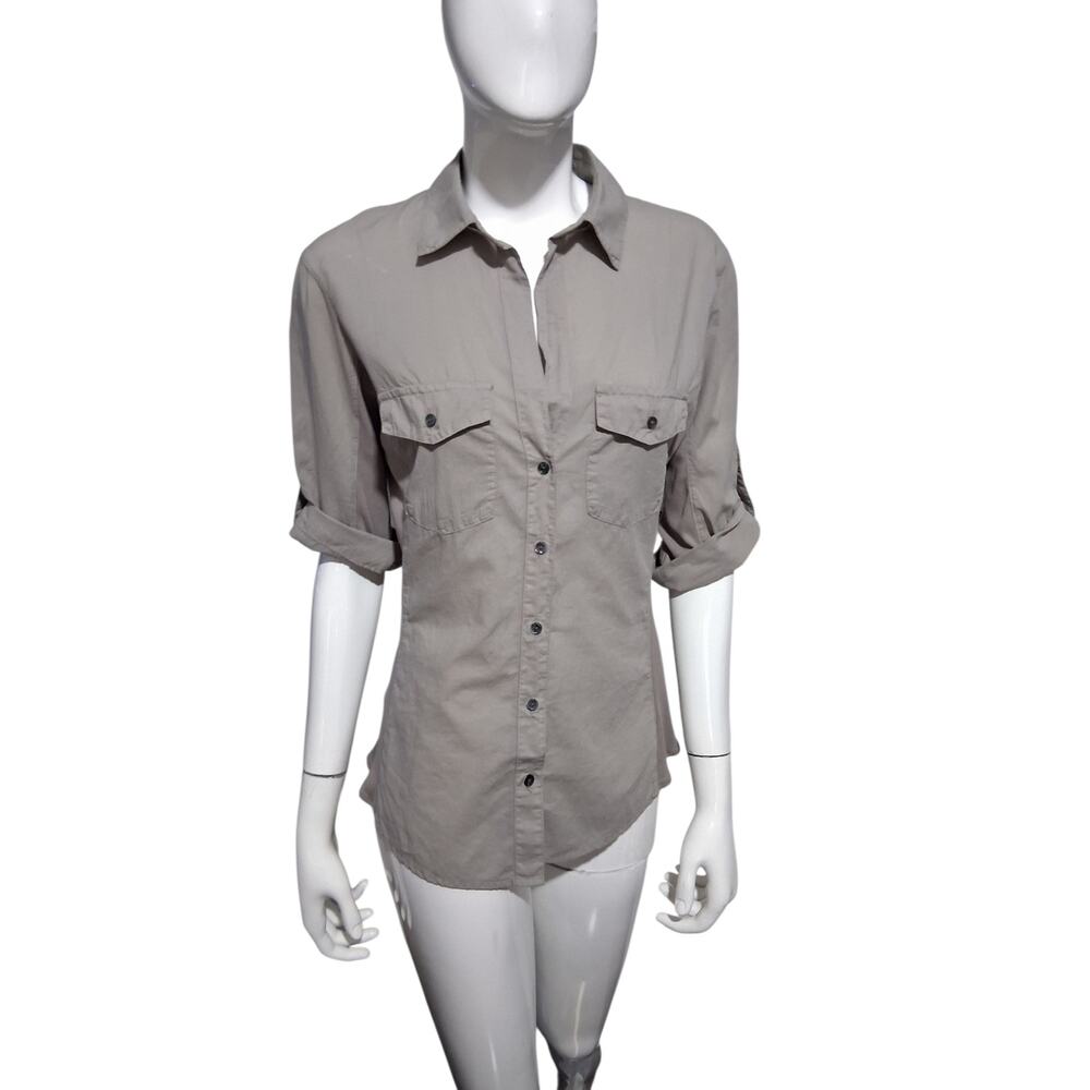 James Perse Womens 3 Large Roll Tab Contrast Panel Luxury Prep Old Money‎ Shirt